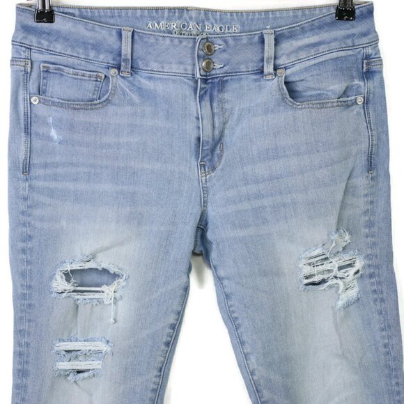 American‎ Eagle Artist Crop Jeans Size 12 Regular Super Stretch X4 Destroyed - Picture 6 of 9